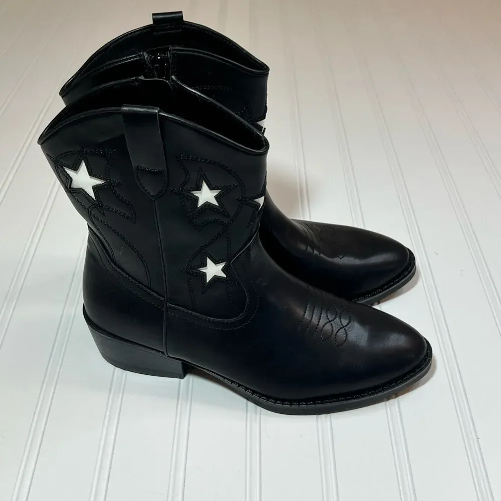Wonder Nation Kids Black Boots with White Stars Size 5 NWT